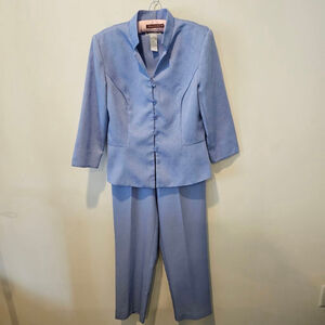 Women's Vintage Perceptions Pant Suit, Floral Patterned Jacket, Size 8 Blue